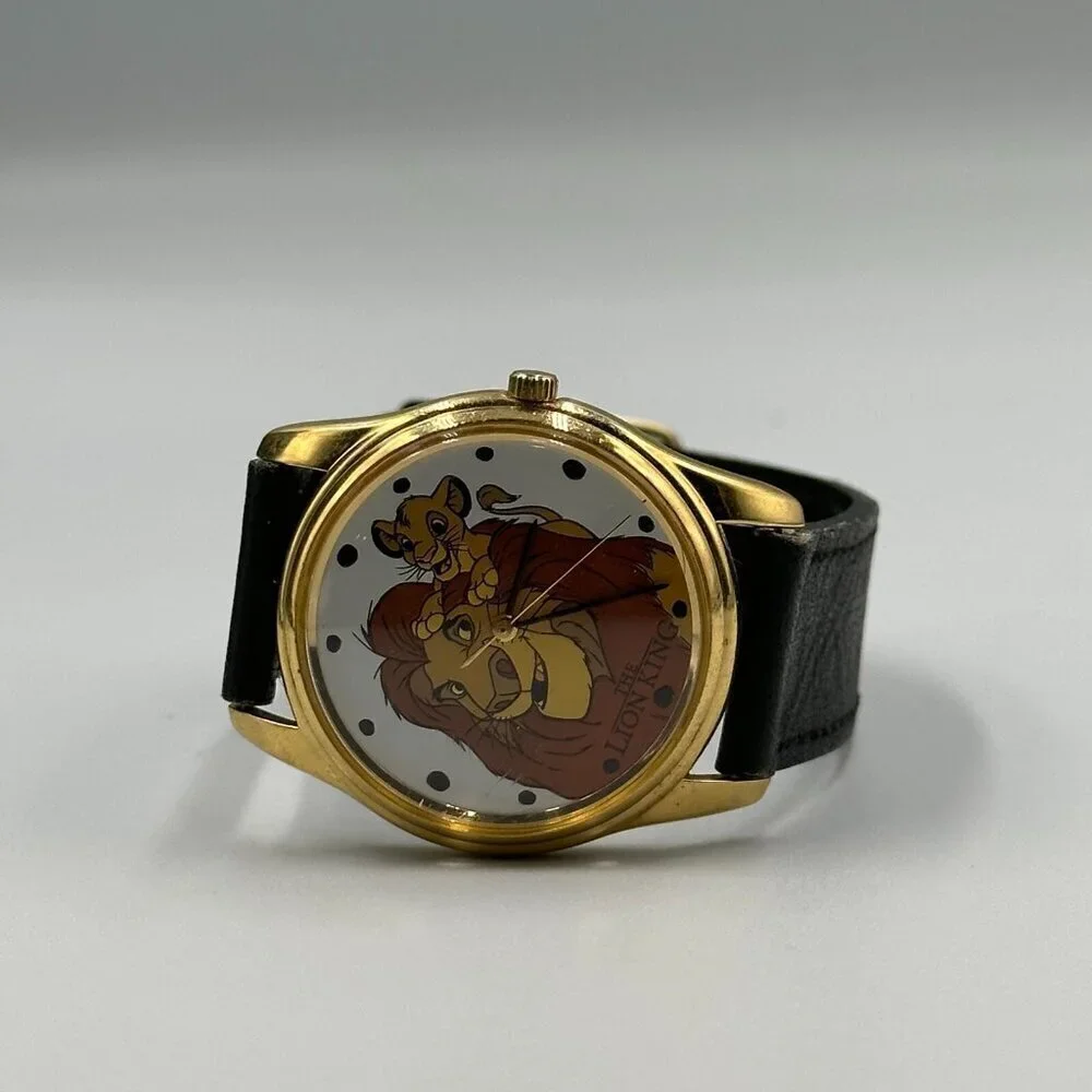 Timex Watch Women The Lion King Simba Mufasa Gold Tone Black Band Works 8.5